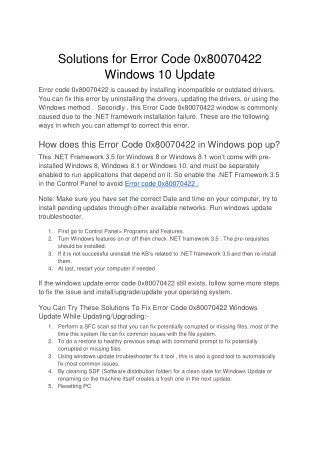 Solutions for Error Code 0x80070422 Windows 10 Update