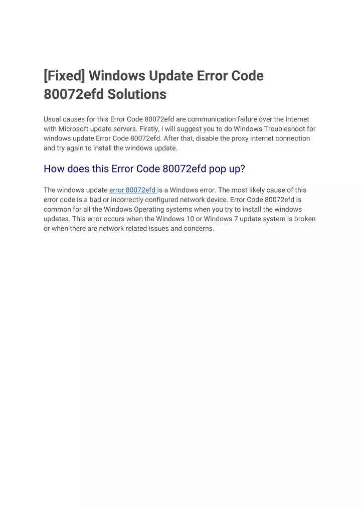 fixed windows update error code 80072efd solutions