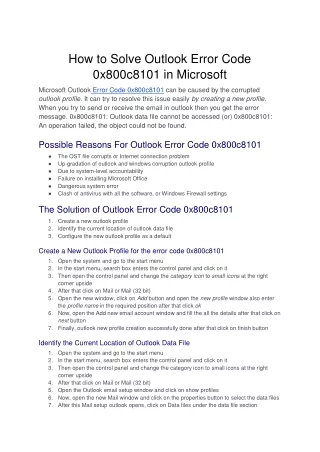 How to Solve Outlook Error Code 0x800c8101 in Microsoft