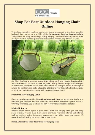 Swinging and hanging chairs made in the United States.