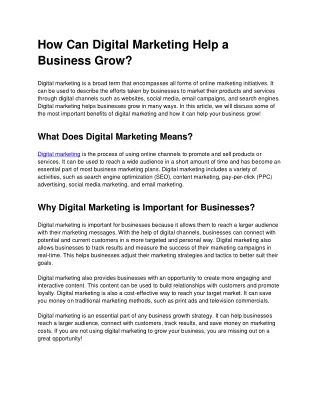 How Can Digital Marketing Help a Business Grow