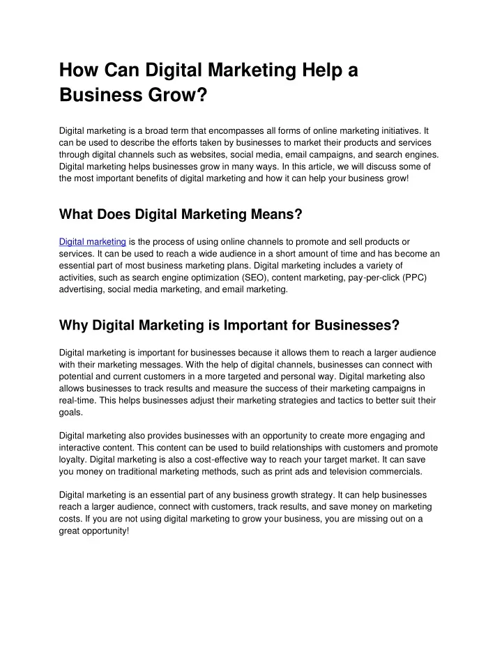 how can digital marketing help a business grow