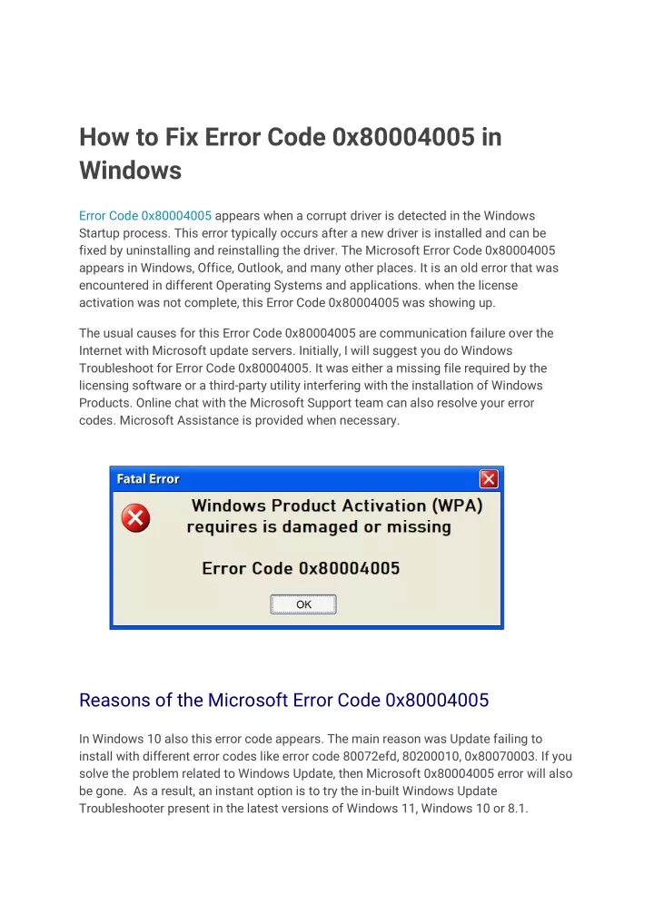 how to fix error code 0x80004005 in windows