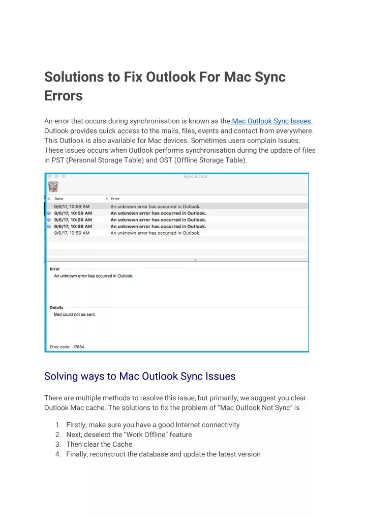 solutions to fix outlook for mac sync errors