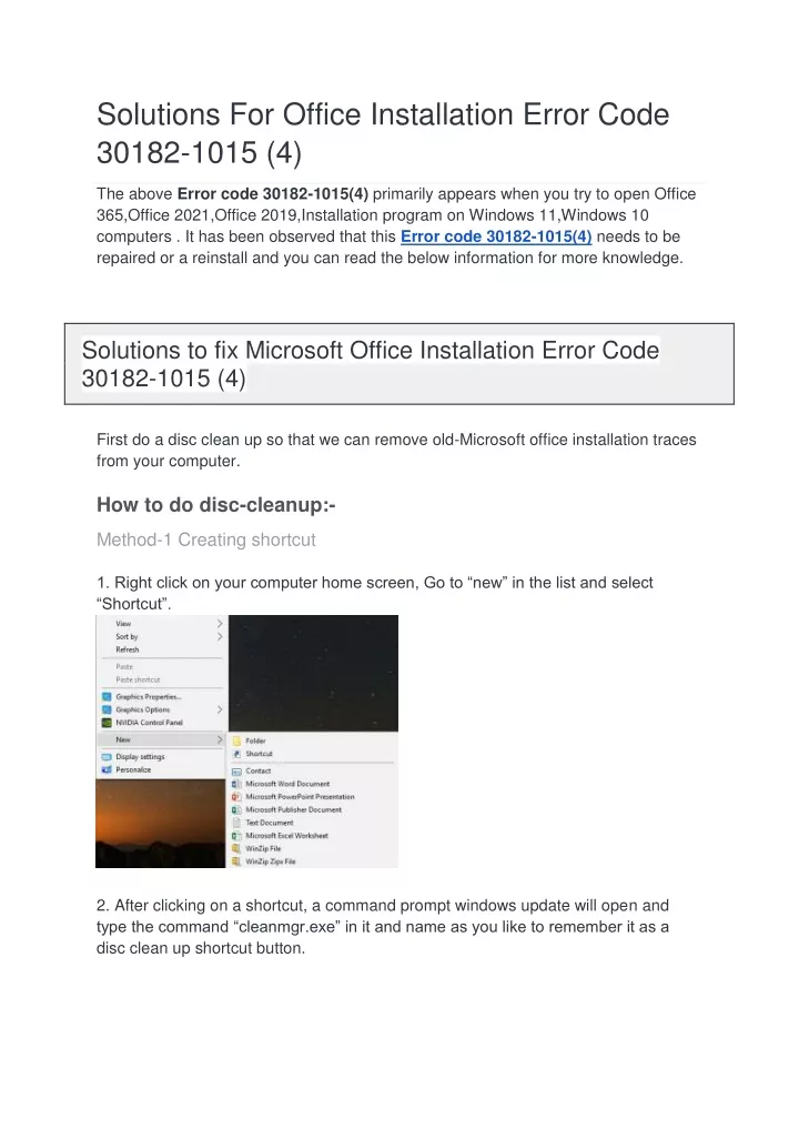 solutions for office installation error code