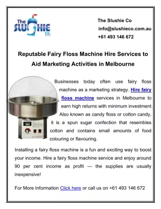 Reputable Fairy Floss Machine Hire Services to Aid Marketing Activities in Melbourne