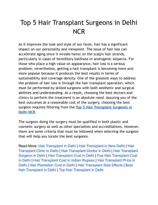 Top 5 Hair Transplant Surgeons in Delhi NCR