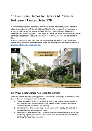 10 Best Brain Games for Seniors At Premium Retirement Homes Delhi NCR