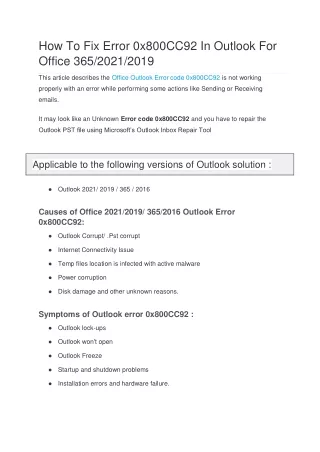 How To Fix Error 0x800CC92 In Outlook For Office 365/2021/2019