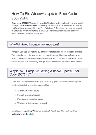 How To Fix Windows Update Error Code 80072EFE