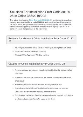 Solutions For Installation Error Code 30180-28 In Office 365/2019/2021