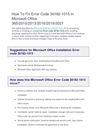 How To Fix Error Code 30182-1015 In Microsoft Office 365/2010/2013/2016/2019
