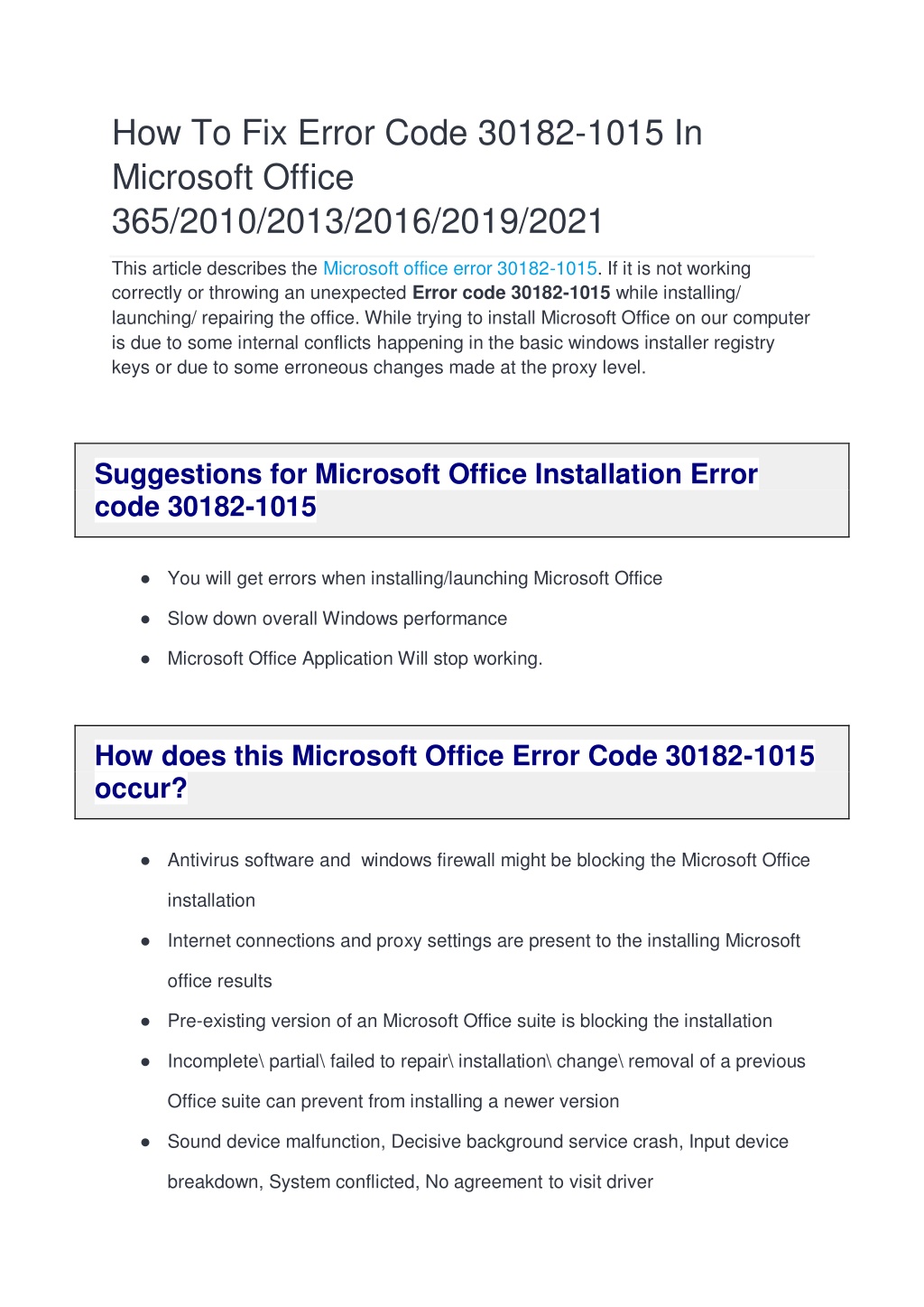 PPT - How To Fix Error Code 30182-1015 In Microsoft Office 365/2010 ...