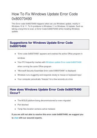 How To Fix Windows Update Error Code 0x80070490
