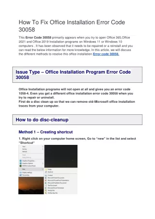 How To Fix Office Installation Error Code 30058