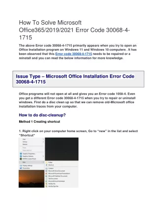 How To Solve Microsoft Office365/2019/2021 Error Code 30068-4-1715