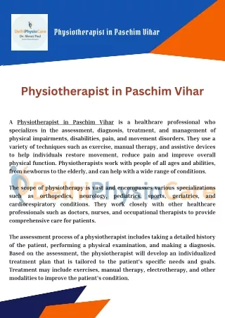Physiotherapist in Paschim Vihar