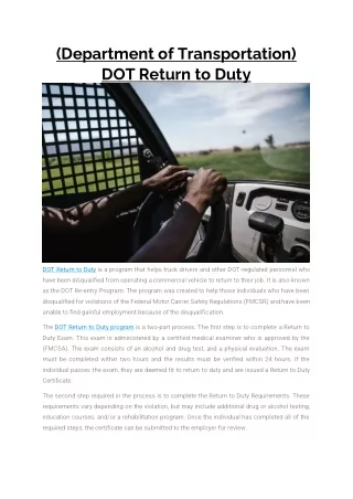 department of transportation dot return to duty