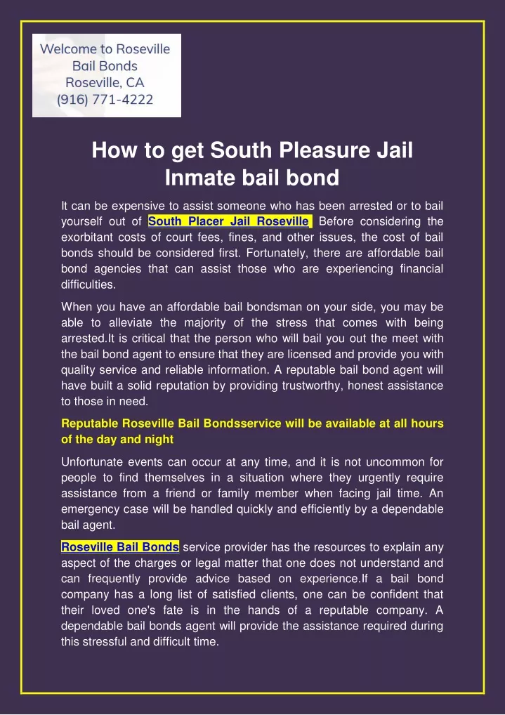 how to get south pleasure jail inmate bail bond