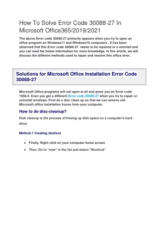 How To Solve Error Code 30088-27In Microsoft Office365/2019/2021
