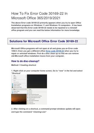 How To Fix Error Code 30169-22 In Microsoft Office 365/2019/2021