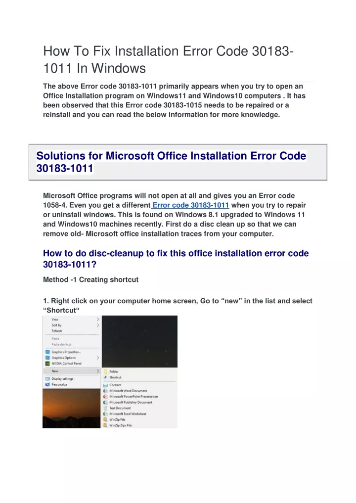 how to fix installation error code 30183 1011