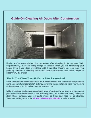 Guide On Cleaning Air Ducts After Construction