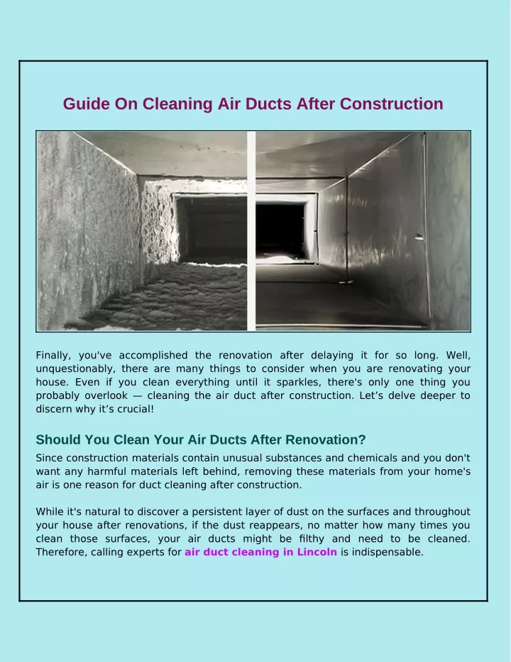 guide on cleaning air ducts after construction
