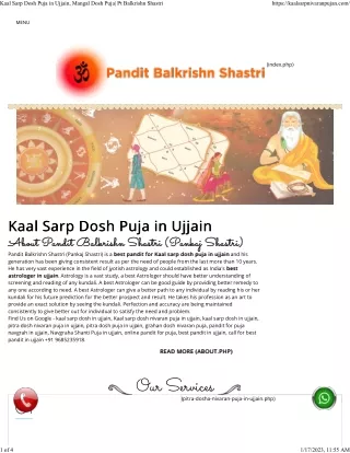 Kaal Sarp Dosh Puja in Ujjain, Mangal Dosh Puja Pt Balkrishn Shastri