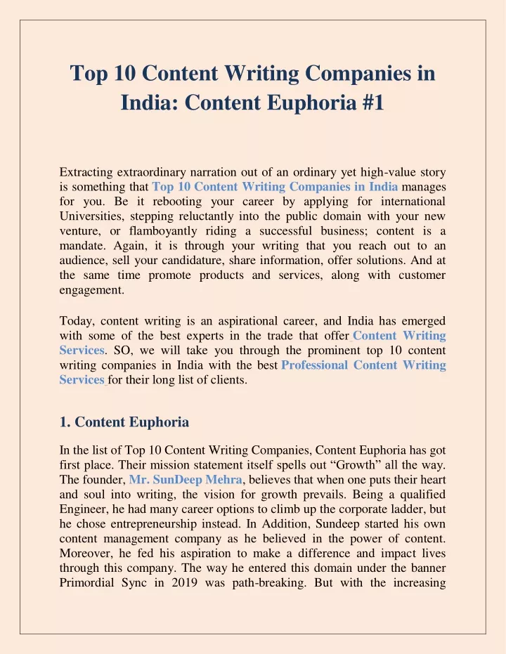 top 10 content writing companies in india content