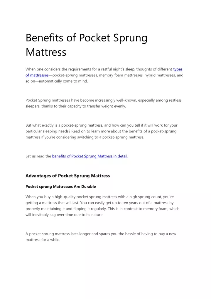 benefits of pocket sprung mattress