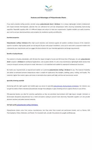 features and advantages of polycarbonate sheets