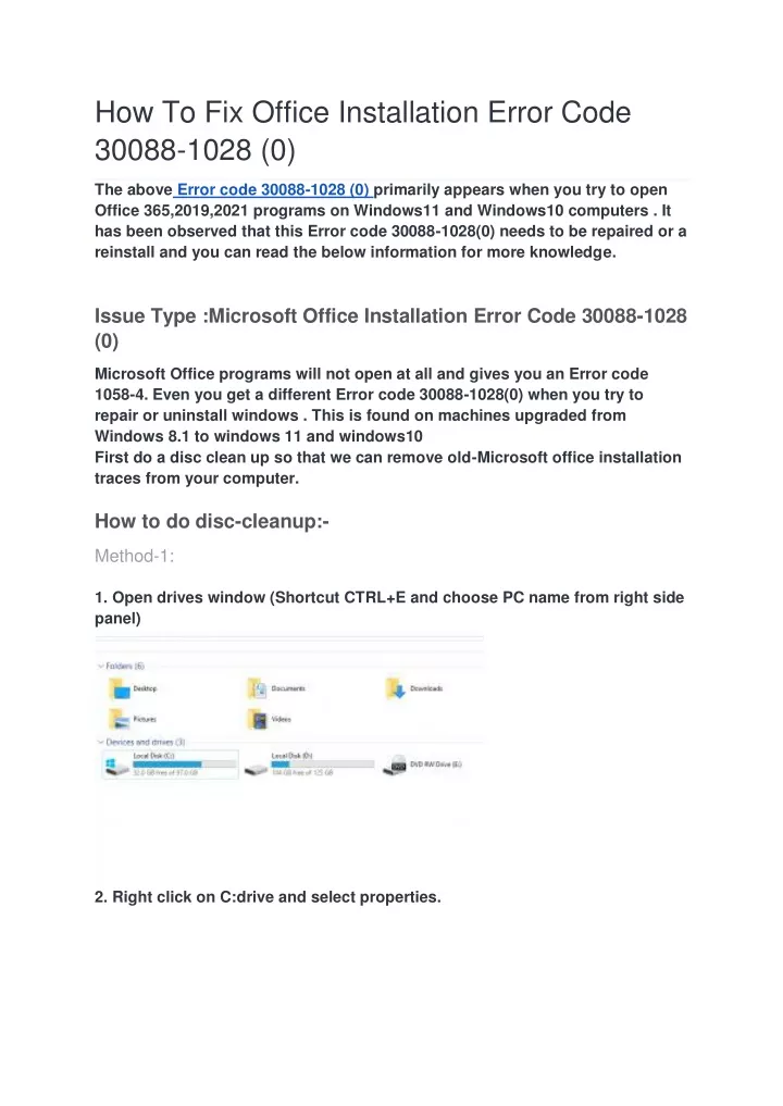how to fix office installation error code 30088