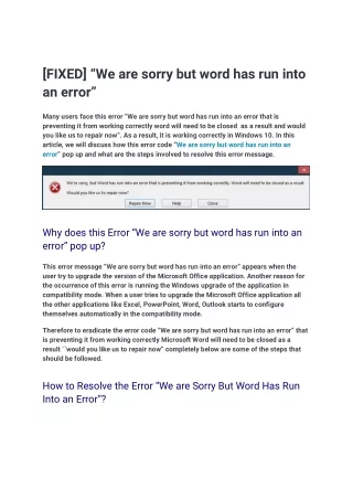 [FIXED] “We are sorry but word has run into an error”