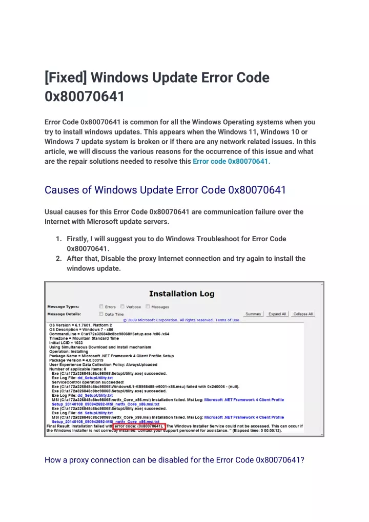 fixed windows update error code 0x80070641