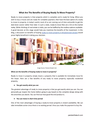 What Are The Benefits of Buying Ready To Move Property?