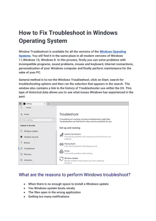 How to Fix Troubleshoot in Windows Operating System