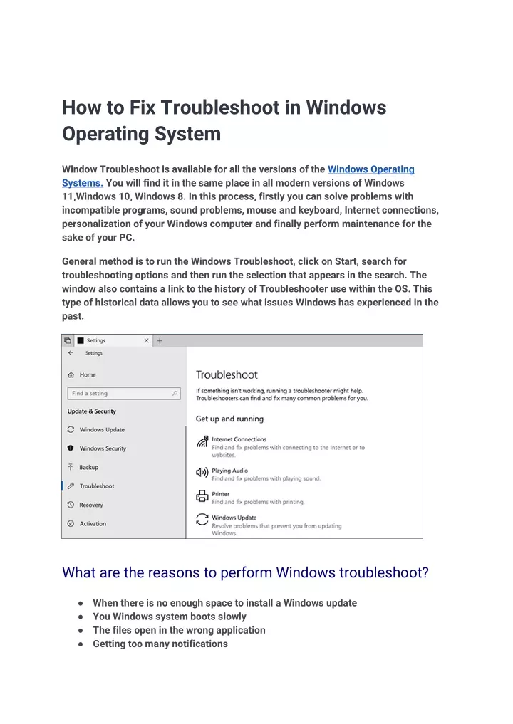 how to fix troubleshoot in windows operating