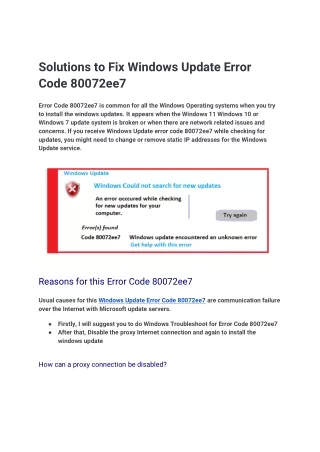 Solutions to Fix Windows Update Error Code 80072ee7