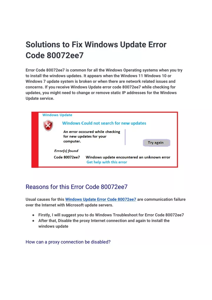 solutions to fix windows update error code