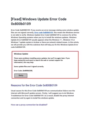 [Fixed] Windows Update Error Code 0x800b0109