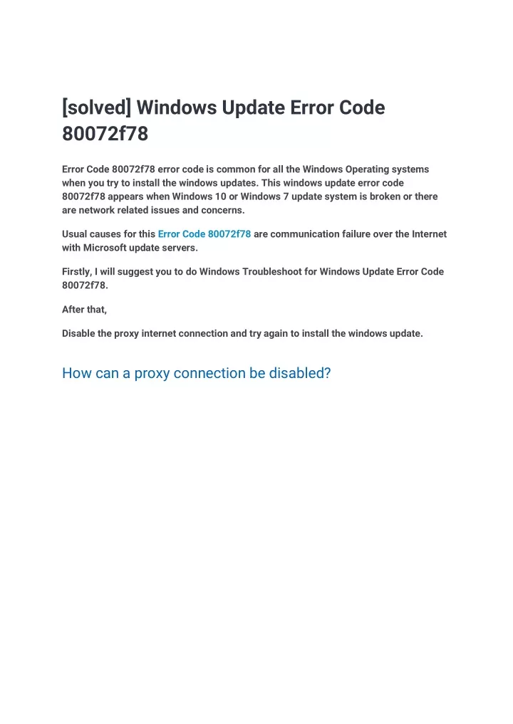 solved windows update error code 80072f78