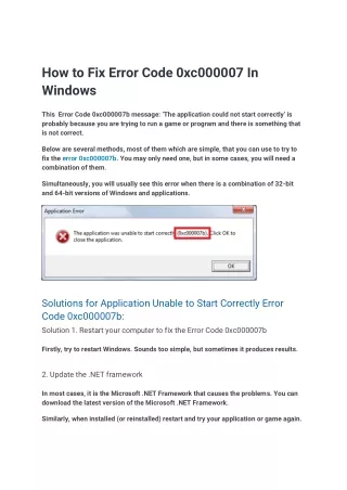 How to Fix Error Code 0xc000007 In Windows