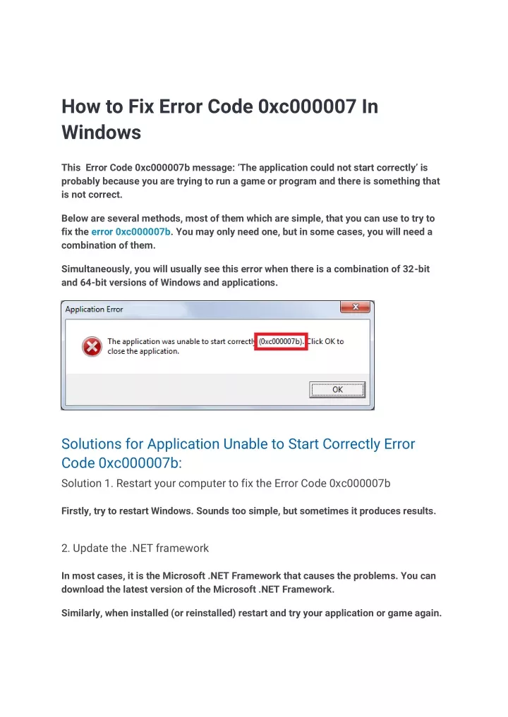 how to fix error code 0xc000007 in windows