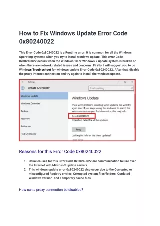 How to Fix Windows Update Error Code 0x80240022