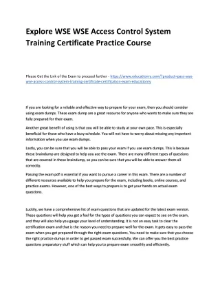explore wse wse access control system training