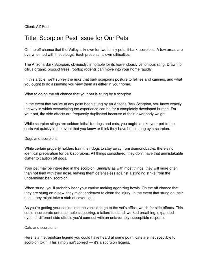 client az pest title scorpion pest issue