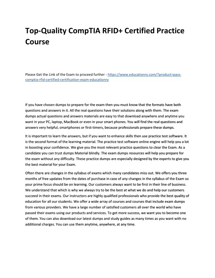 top quality comptia rfid certified practice course