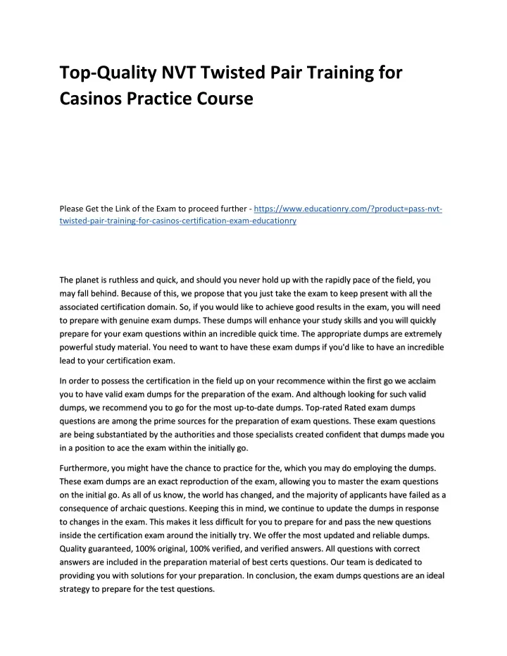 top quality nvt twisted pair training for casinos