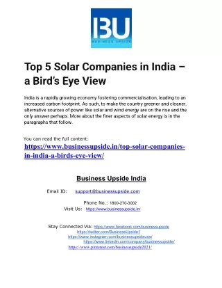 Top 5 Solar Companies in India – a Bird’s Eye View